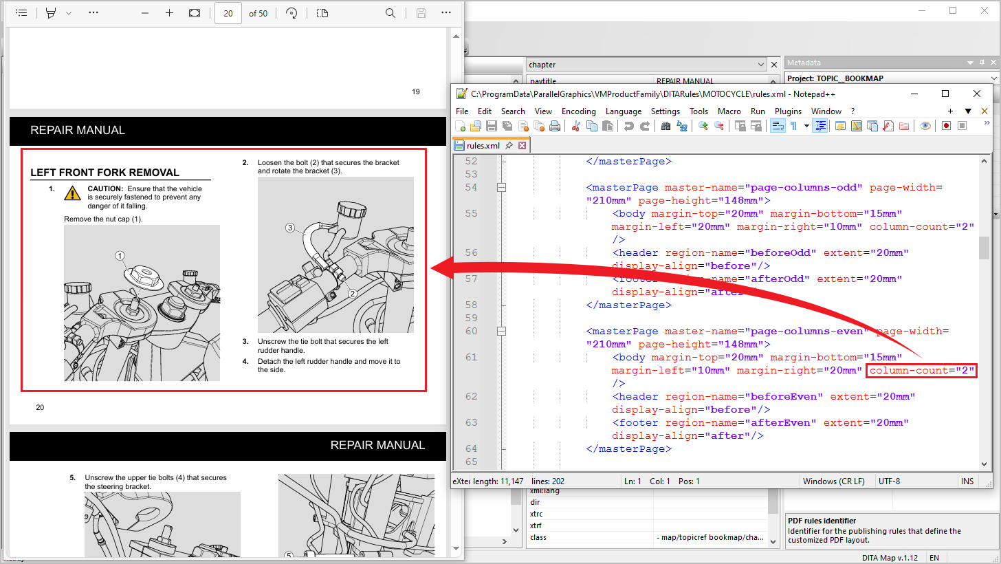 A sample of a two-column page customized using the rules.xml file