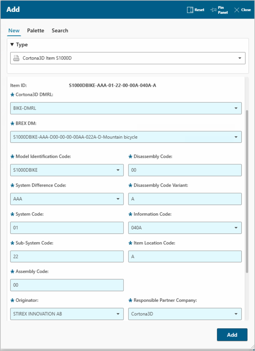 Improved dialog window for creating Cortona3D S1000D items.