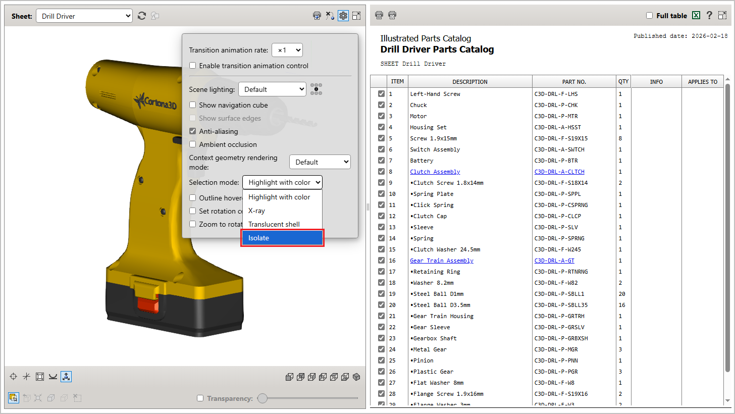 A new “Isolate” selection mode in the publication settings