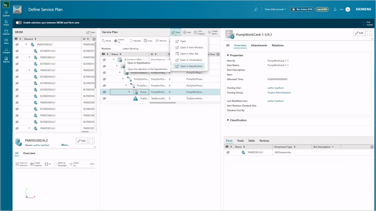 Integration with Service Planner in Active Workspace